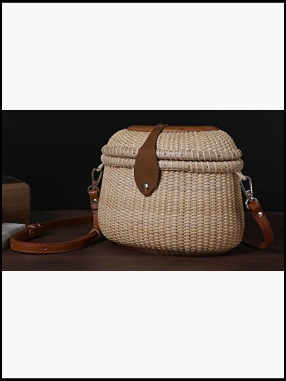 Handwoven Rattan Crossbody Bag Crescent Purse Shoulder Straw Basket Chic - Picture 4 of 7